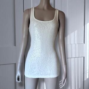Y2k cream sequin scoop neck